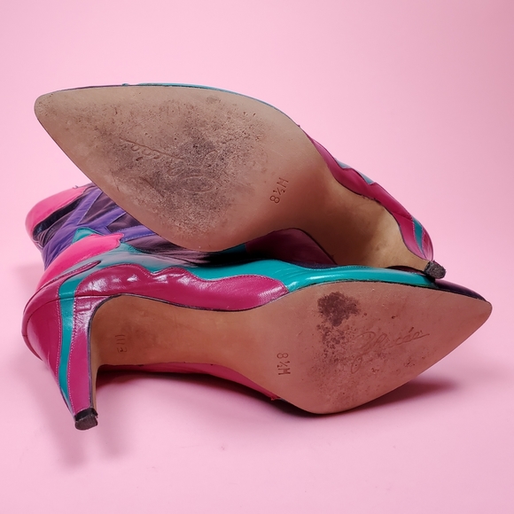 SOLDVtg 80s colorblock boots/heels - Picture 14 of 16